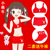 Girls birthday underwear suit childrens Girls Development small vest red cotton student bra 12-year-old cow