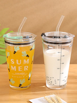 Cup casual outdoor tea drinking water juice cup glass female portable cute girl straw measuring cup suction tube Cup