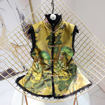 Chinese style improved new Chinese cotton vest female retro brocade mink hair short sleeveless Tang vest Chinese clothing female