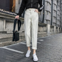 Large Yard Music Bouquet Live Leg Jeans Woman 200 200 Catty 2019 Autumn Winter Loose slim Harun Straight drum 90% Old daddy pants