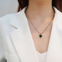 Sterling silver vintage old silver black love necklace female temperament minority cold wind goddess peach heart choker tide