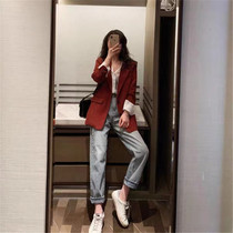 SANDRO mossoloni fall small suit woman casual Inn wind small tavern wine red ocean Western suit jacket