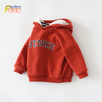 Childrens and womens baby autumn and winter clothes plus velvet hooded clothes thick winter baby boomers leisure sports tops