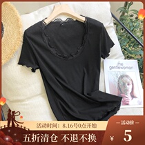  ECDVT013 special non-returnable elegant lace trim thin all-match short-sleeved T-shirt women