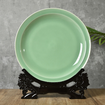 Dragon Springs Green Porcelain Vegetarian Noodles Hanging Disc Pendulum ceramic Handicraft Decoration Pan Living Room Xuanguan Home Qiao relocating Gift 30cm