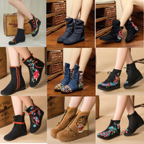 2022 autumn and winter single boots cotton boots old Beijing cloth shoes womens boots inner heightened ethnic style short boots embroidered boots