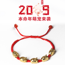 Lucky five lucky little Golden Pig bracelet Zodiac Red rope transfer jewelry treasure Men and womens knot Ruibao year of Life gift