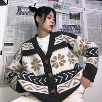 Spring and Autumn 2021 New Korea ulzzang Harajuku Loose Knitted Cardigan Sweater Jacket Womens Top Student Tide