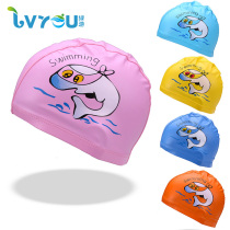 Green Tour childrens cloth cap comfortable not to take the head of boys and girls Universal cartoon dolphin professional PU waterproof coating swimming cap