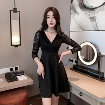 Ladys autumn winter one-piece dress V collar sexy spa foot bath technician work clothes cashew slim lace temperament Bottom Skirt