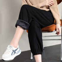 Plus velvet sweatpants womens autumn and winter loose bunches feet thick casual pants plus size Harlan lantern pants student tide