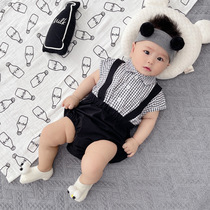 Net red male baby one-piece summer short-sleeved suit thin baby year-old clothes summer Haiyi bag fart clothes tide