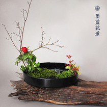 Round plastic large water plate Flower Ware Zen Chinese Japanese flower arrangement beginner flower plate Jianshan flower arrangement flower pot