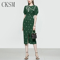 CKSM2021 new womens age-reducing bow tie slim slim long slit embroidered fashion dress