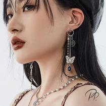 PP Ornament Original China Wind Butterfly Horseradish Stream Suearrings Female small crowdsourced design Sensation Ear Pendant with long earrings