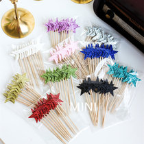 Multi - colored coarse particle flashing star Pentagon star cake decoration plugin