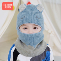 Baby hats autumn and winter infants and children windproof ear scarves one baby plus velvet wool hat boys and girls