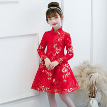 Childrens cheongsam autumn 2021 spring new girls Chinese style dress girls long-sleeved Western style dress