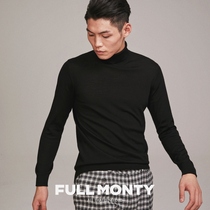 FULL MONTY mens turtleneck cardigan black pullover plain inner sweater autumn and winter round neck base shirt