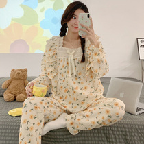 Womens pajamas spring and autumn net red style pure cotton sweet and comfortable fashion princess style new simple thin section home clothes yellow flower