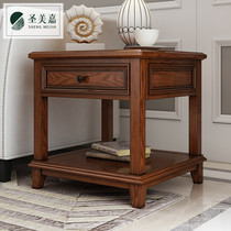 American country solid wood square couple Double-layer small coffee table with drawer Mini sofa Square couple side cabinet Bedside table Telephone couple