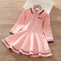 Girl Polo Collar Dress 2022 Spring New Sports Dress Korean Version Foreign Air Girl Pure Cotton Long Sleeve Skirt