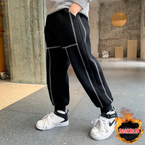Korean boys  pants plus velvet Mid-sized childrens autumn and winter casual pants loose thickened trousers Boys sports pants one-piece velvet