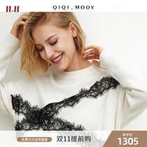 QIQI fur lace cashmere) thick warm and comfortable pile sleeves lazy wind design pullover sweater