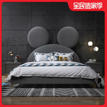 Net Red childrens bed 1 2 meters boy single bed simple cartoon creative Mickey Mouse cloth bed 1 5 meters storage bed