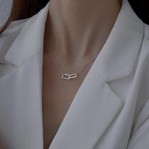 Chow Tai Fook Huanmei 925 sterling silver square necklace female niche design sense light luxury choker New ins sweater