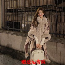 Glucose Cake Autumn and Winter Vintage Plaid Shawl Cape Coat Womens Design Sense Loose Thickened Versatile Hooded Coat
