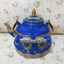 Mongolian Specialty Cutlery Mongolian Milk Tea Pot enamel Kettle Mon blue flat bottom ghee Butter Tea Pot