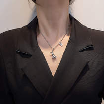 925 sterling silver bunny necklace female ins tide Net Red hip hop Retro Rogue rabbit choker cold wind sweater chain