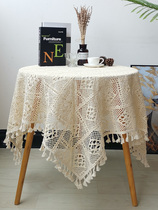 Retro pastoral hollow handmade crochet lace tablecloth fabric rectangular table small round table coffee table tablecloth photo