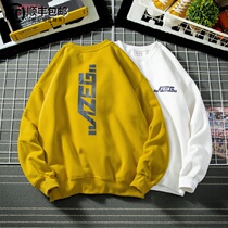 Tide brand printed letter sweater mens round neck loose plus size wild student handsome couple long sleeve jacket