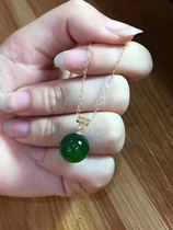 18k gold inlaid natural Hetian jasper pendant ice spicy green spinach Yang green classic womens clavicle chain