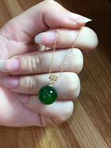 18k gold inlaid natural Hetian jasper pendant ice permeable spicy green spinach Yang green classic female clavicle chain