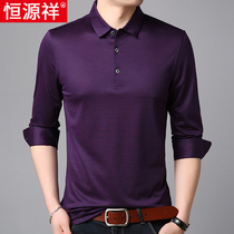 Hengyuan Xiang Mens Long sleeves T-shirt mulberry silk trend middle-aged mens casual loose POLO shirt daddy Spring loaded down