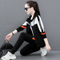 BBQ sports suit womens spring autumn season 2022 new even cap loose sweatshirt with three sets of foreign air collage casual wear