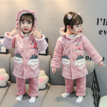 Childrens pyjamas winter thickened with three layers of clip cotton girl Home Clothing Suit Children Womens Baby Gush Winter