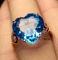 New Swiss blue sparkling beautiful heart-shaped woman 925 silver inlaid with 8 mm natural toppstone alive female ring