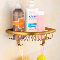 Copper European antique shelf bathroom cosmetics storage rack with hook net basket corner frame thickened single-layer tripod