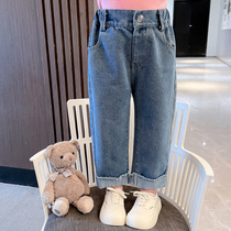 Girls jeans spring and autumn style wide-leg pants foreign style thin section baby girl trousers autumn clothes 2022 new childrens pants