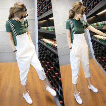 European station new womens hole Capri pants straps loose thin jumpsuit casual Harlan womens pants tide