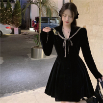 Golden Velvet Dress Dress 2020 New Autumn Winter Jk Black Beating Bottom Inner Lap Heben Collection Waist Display Slim Temperament Wind Long Skirt