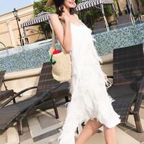 White beach dress women Summer new island beach dress seaside resort dress Sanya Phuket skirt fairy 4858