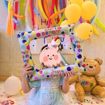 In Korea Netred Photo Frame Balloon Aluminum Film Fun Birthday Party Decoration Happy Birthday Photo Prop