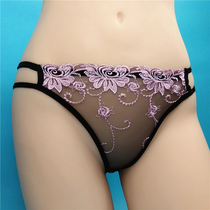 Sexy panties womens thong embroidery lace low waist hot transparent stimulating taste full ultra-thin bottoms