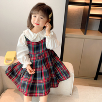 Girls Autumn Set 2021 New Children Spring and Autumn Baby Long Sleeve Shirt Plaid Skirt Child Two Piece Set