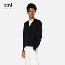 AMI Mens Classic Love Wool Black Casual Trend Cardigan Sweater Jacket